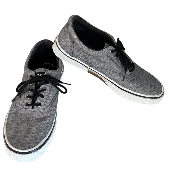 Men’s Sperry Gray Top Siders Low Top Lace Up Canvas Sneaker Deck Shoes Size 9W - Picture 2 of 9